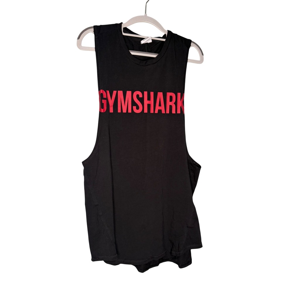 Gymshark Mens Black Red Logo Drop Armhole Tank Top Muscle Stringer Size M A2C5W - Picture 1 of 6
